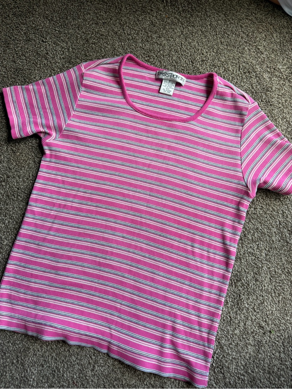 Passport' Pink Stripe Short Sleeve Tee